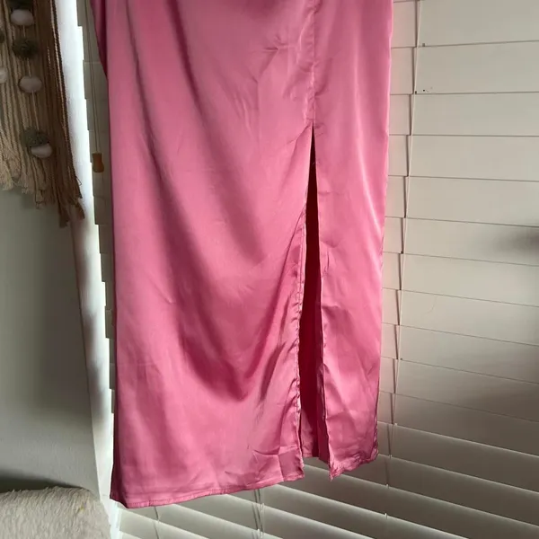 Peppermayo Pink Satin Tie Waist Maxi Skirt Side Slit Size US 4 - Image 4