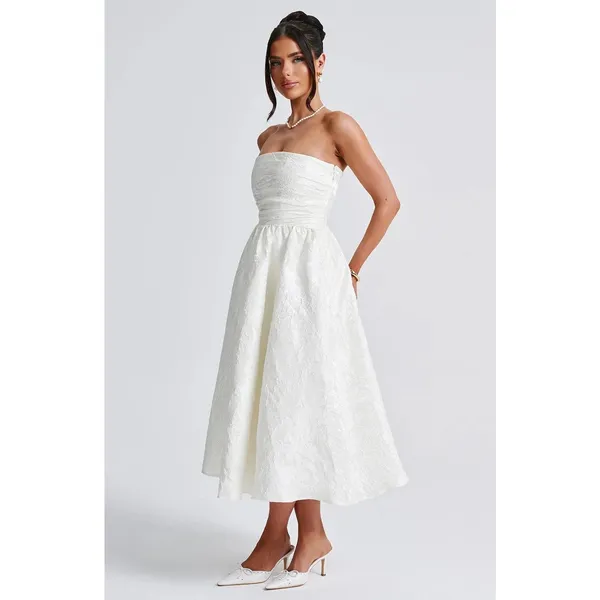NWT Babyboo Saoirse Ivory Floral Jacquard Strapless Fit & Flare Midi Dress Sz S - Image 6