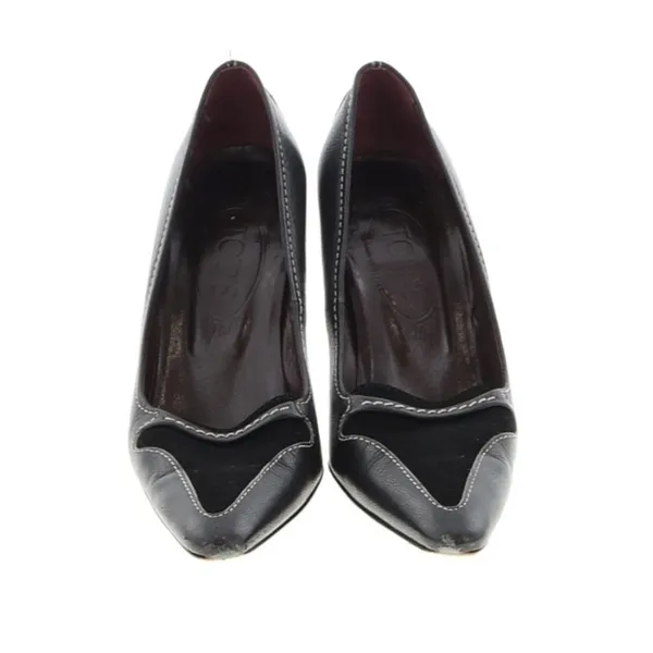 Tods Black Leather Pointed Toe Heels Pumps Women 6.5 Kitten Heel Luxury Designer - Image 2