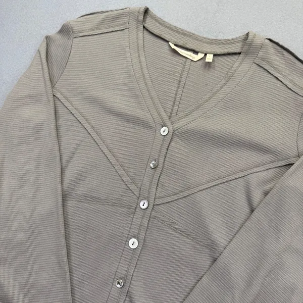 Soft Surroundings Womens Taupe Gray Waffle Knit Button Front Peplum Top 2CZ99 L‎ - Image 2