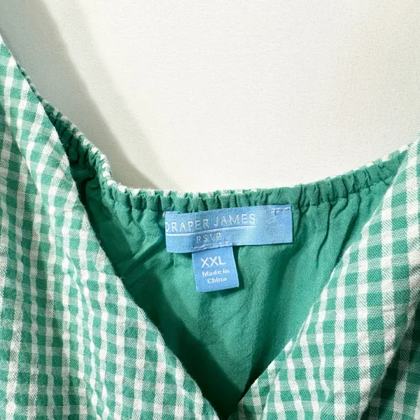 Draper James XXL Dress‎ Green Gingham Surplice Cotton Puff Sleeve Tiered 1827 - Image 9