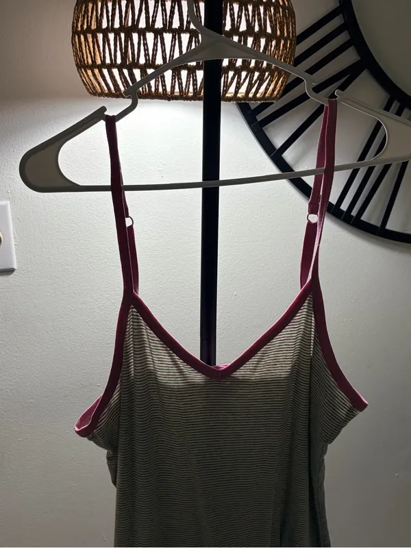 PINK Victoria's Secret Grey Striped Cami with Pink Trim - Image 3