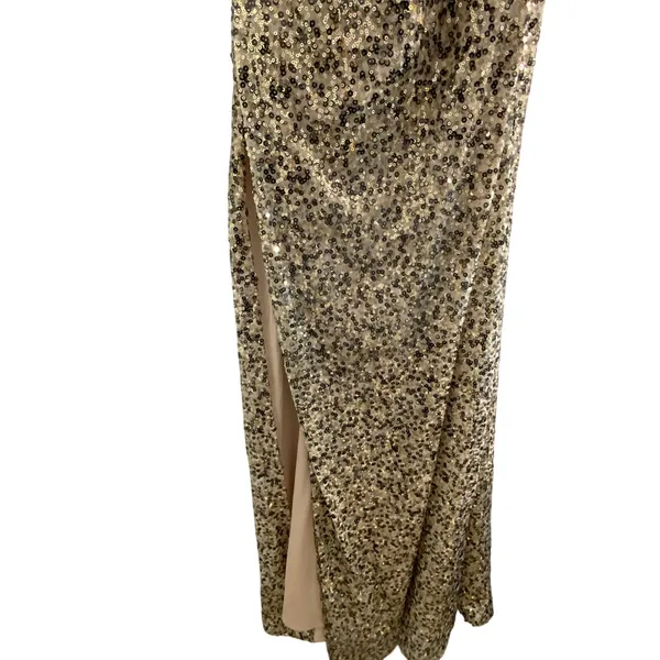 La Femme Gold & Black Sequine Strapless high slit dress NWT size 00‎ - Image 3