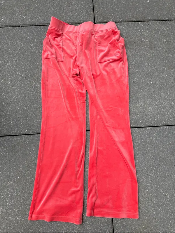 Juicy Couture Velour Wide Leg Pants Coral Pink Y2K Women’s L Crown Logo - Image 7