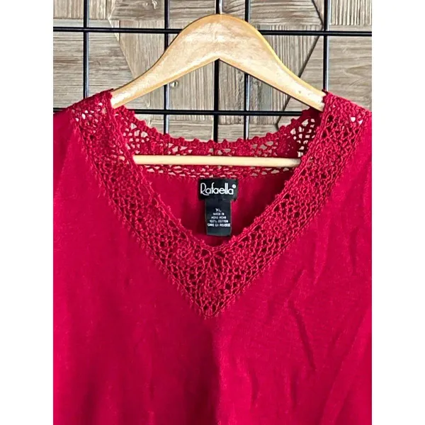 NWT Rafaella Knit Top XL Red Crochet Neckline Sleeveless Boho - Image 2