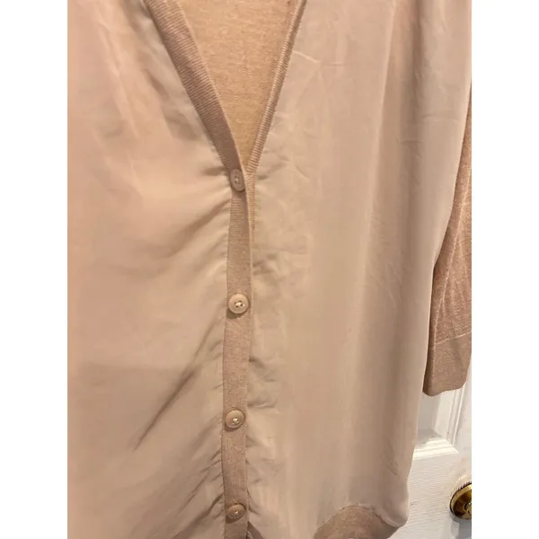 Ann Taylor LOFT Womens Large‎ Tan Mixed Media Button Front Cardigan Sweater - Image 3