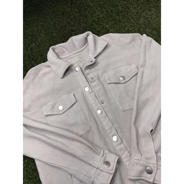 Altar'd State Shacket Corduroy Top Small Oversized Snap Pockets Ivory Cream - Image 2