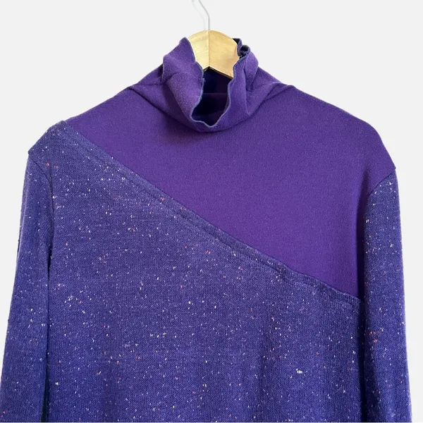Purple Asymmetrical Pullover Mock Neck Sweater Women's Oversized Knit Top Tunic - Image 3