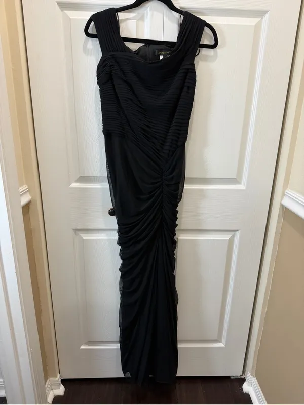 Tadashi Shoji Black Draped Mesh Evening Gown M - Image 2