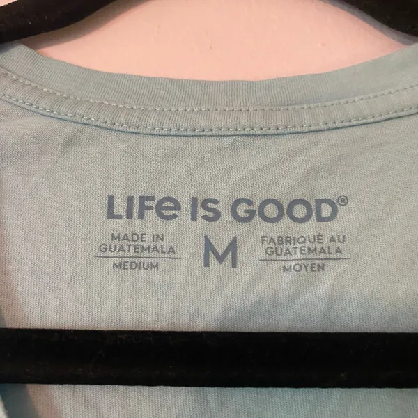 Life Is Good Blue V-neck Tee Cotton Peace Love Dogs Gorpcore Women's size Medium - Image 2
