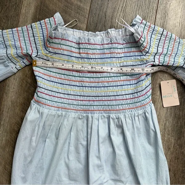 Belle + Sky Blue Off the Shoulder Peplum Top NWT Delight Blue Strip Size Small - Image 8
