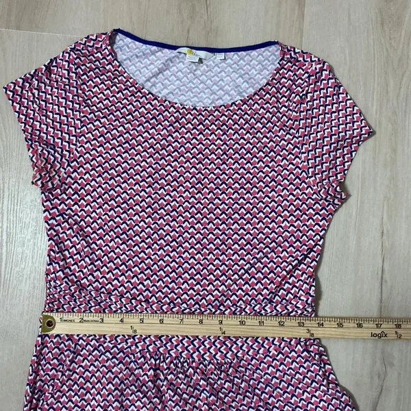 Boden Amelie Jersey Women's Pink Blue Zigzag Print Smocked Waist Dress Pockets‎ - Image 6