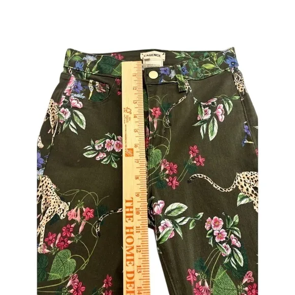 L'AGENCE Margot High Rise Skinny Jeans Guepard Floral Moss Green Cheetah Size 26 - Image 10