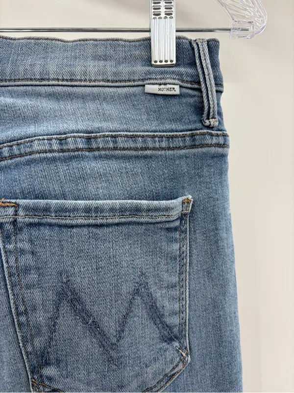 Mother denim the insider cropped a side of beans blue straight leg jeans sz 27 - Image 11