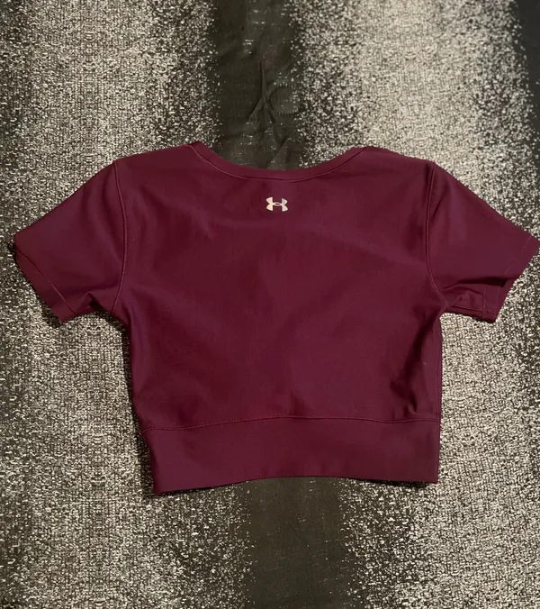 Womens XS Under Armour Athletic Short Sleeve Twist Front Crop Top-burgundy - Image 3