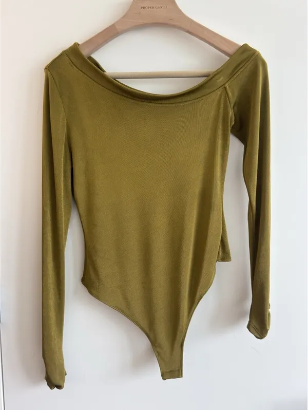 Free People That’s Hot One Shoulder Bodysuit Olive Green Size L - Image 4