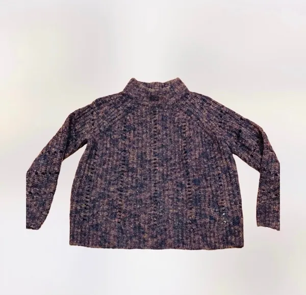 Madewell Pointelle Mock Neck Chunky Knit Sweater Purple Oversized XS Wool - Image 5