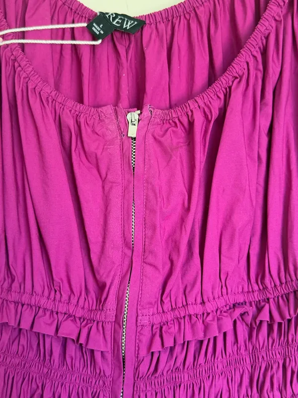 J. CREW Tiered Midi Cotton Poplin Fuchsia Dress Large - Image 11