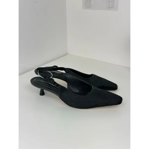 NEW Antonio Melani Kitten Heel Sling Back Black Leather Fur Minimalist US 8 - Image 8