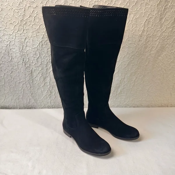Genuine 1976 Leather Boots Knee Hight Shoes Back Zip Black Suede Riding Boots - Image 3