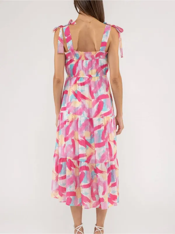 Blu Pepper Brush Stroke Print Tiered Midi Dress Size Medium NWT - Image 4
