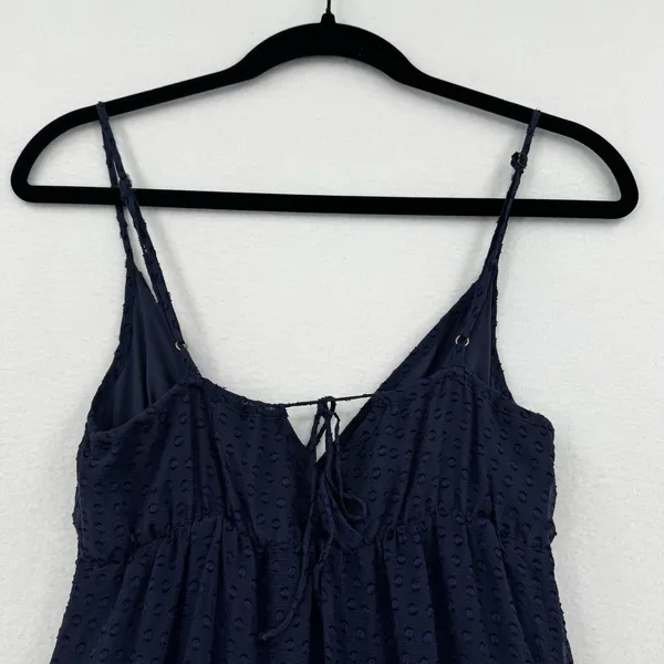 Tori Richard Silk Blend Maxi Dress 0 Navy Swiss Dot Tiered Boho Resort Romantic - Image 4