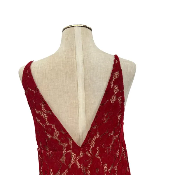 Free People Dangerous Love Lace Mini‎ Dress Red V Neck Low Back US 4 - Image 10