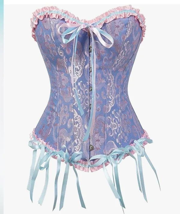 Lacing Corset Satin Floral Boned Body Shaper Bustier Top (Rapunzel Costume) - Image 4