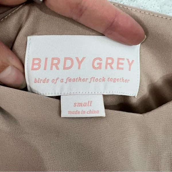 Birdy Grey Gwennie‎ Chiffon Gown Sleeveless Spaghetti Straps Taupe Slit S NEW - Image 8