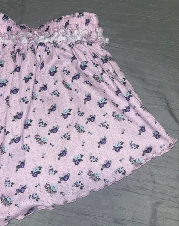 🆕 For Love And Lemons 🍋 Lilac Floral Smocked High Rise Pointelle Shorts - Image 8