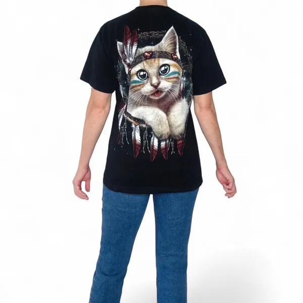 Rock Chang Unisex Cat Feather Dreamcatcher Tribal Graphic Tee - Image 4
