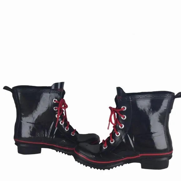Skechers Womens Lace-Up Waterproof Combat Boots Black Red Ankle Rain Boot Shoes - Image 3