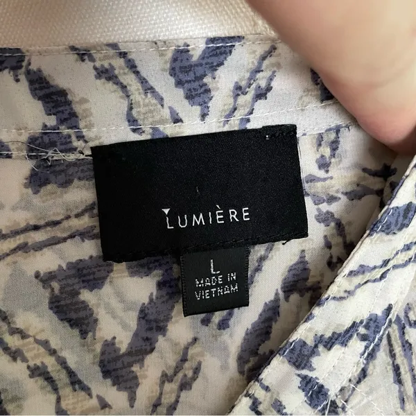 Lumière Top Tunic Sheer Split Neck Collar Lagenlook Geometric Blue Tan Ivory - Image 10