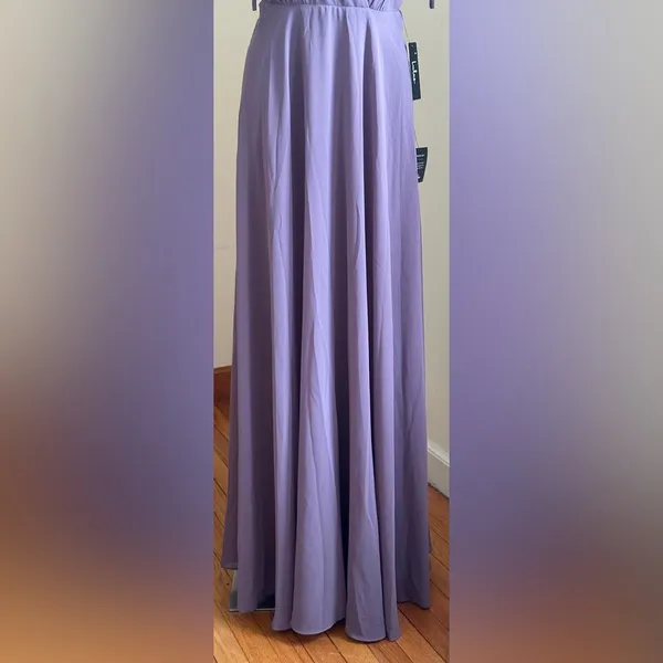 Lulus Lavender NWT Evening Maxi Tie Straps Gown.V Neck Low Cut Sz L Zip In Back. - Image 4