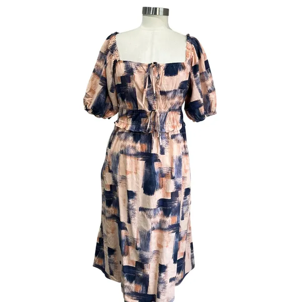 Universal Thread Brushstroke Midi Dress Puff Sleeve‎ Peasant Style Size M - Image 3