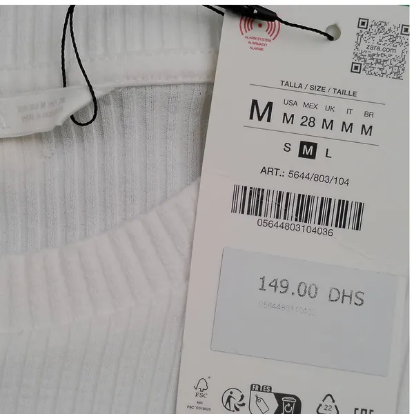 Zara Ribbed Knit Jersey T-shirt w/ Stripes & Brooch Short Sleeve MEDIUM - Image 4