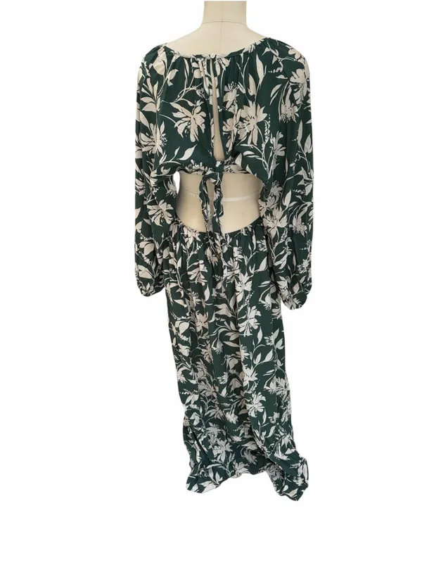 Abercrombie & Fitch Forest Green Floral Cutout maxi dress size large - Image 5