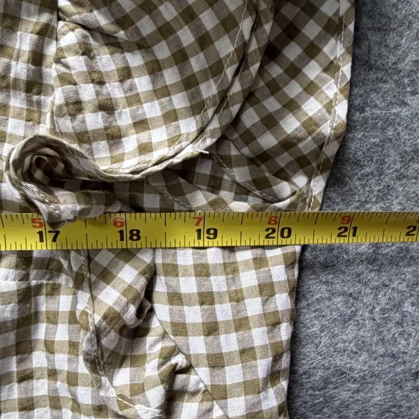 Veronica Beard Jeans Olive Gingham Ruffle‎ Flutter Sleeve Button Top Large - Image 6