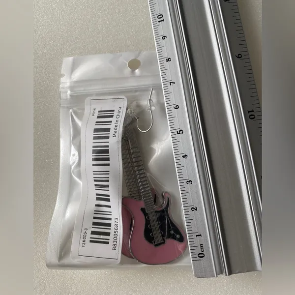 Electric guitar silver plated pink‎ dangle drop earrings faux fashion jewelry - Image 5