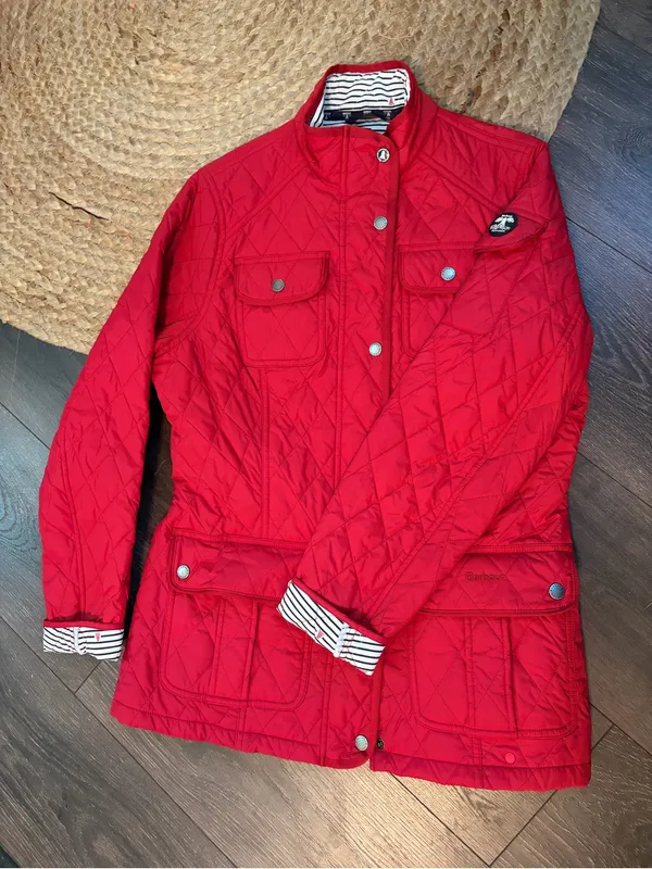 Barbour Bright Red Quilted Field Jacket - Image 2