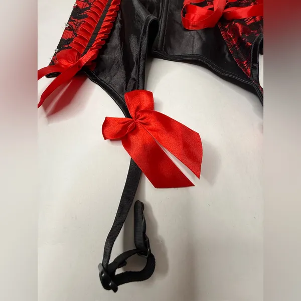 Source Unknown Corset Women's Size Small Red Black‎ Lace Ribbon Bedroom Feminine Body Shaper - Image 6