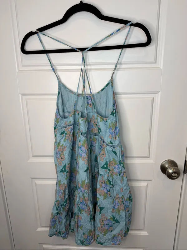 Urban Outfitters Georgia Tiered Mini Boho Floral Dress Blue Motif SZ XS - Image 7