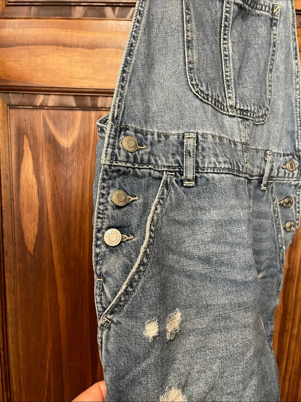 GAP womens Distressed Denim Short Overalls - Blue size XS - Image 5