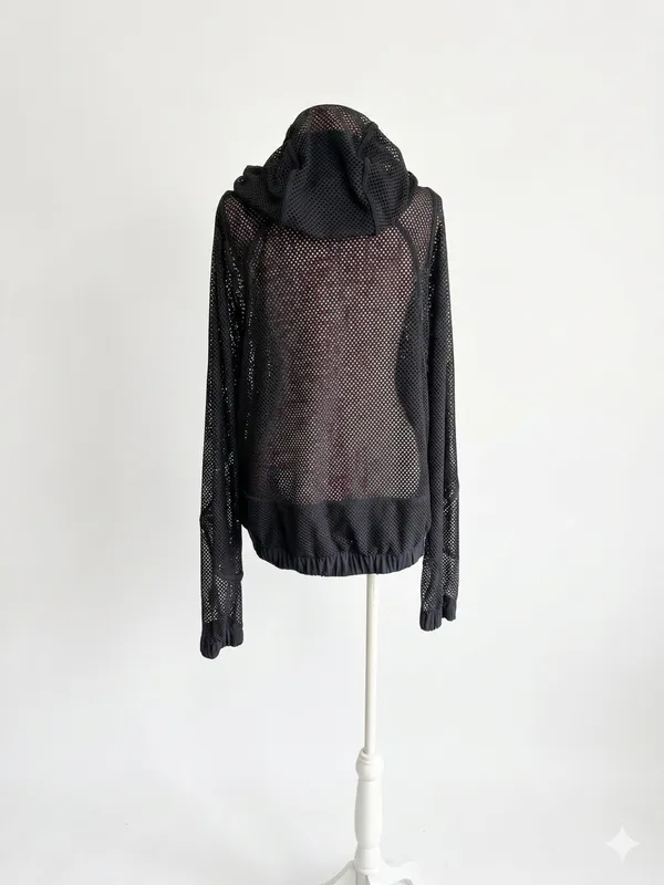 Lululemon Relaxed Fit Black Mesh Full Zip Breathable Hooded Jacket 10 W3EZOS - Image 2