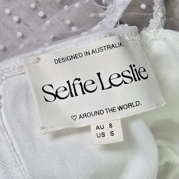 Selfie Leslie Like Lovers Hail Spot Mini Dress White Sweetheart‎ Puff Sleeve S - Image 6