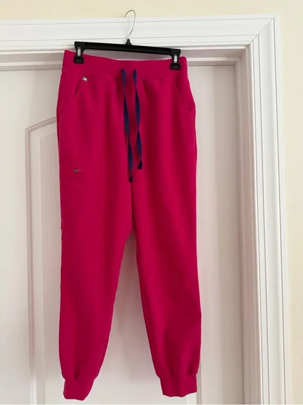 Figs Women's Magenta Jogger Pants with Navy Drawstring - Image 3