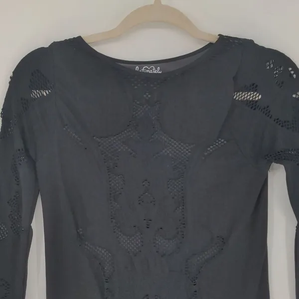 Intimately Free People Black Floral Lace Mini Dress M/L 3/4 Sleeve Stretch - Image 3