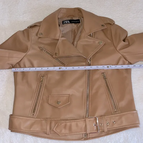 Zara‎ Faux Leather Moto Jacket Camel Brown Size L - Image 5