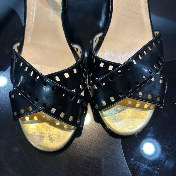 Kate Spade New York Fresia porcelain patent black platform‎ sandal heels size 10 - Image 3