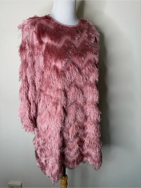 Hutch Anthropologie Pink Fringe Mini Shift Dress - Image 3